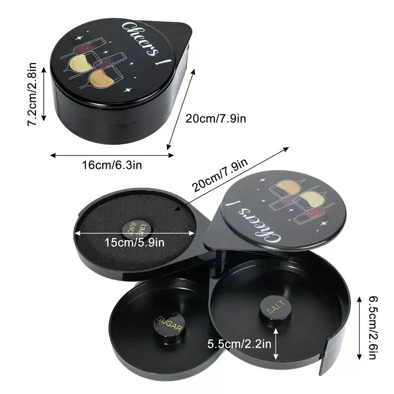 3 Tray Glass Rimmer,3-Tier Creative Cocktail Shaker Set With Patterns