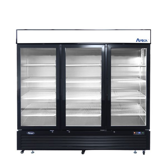 Black Cabinet Three (3) Glass Door Merchandiser Freezer
